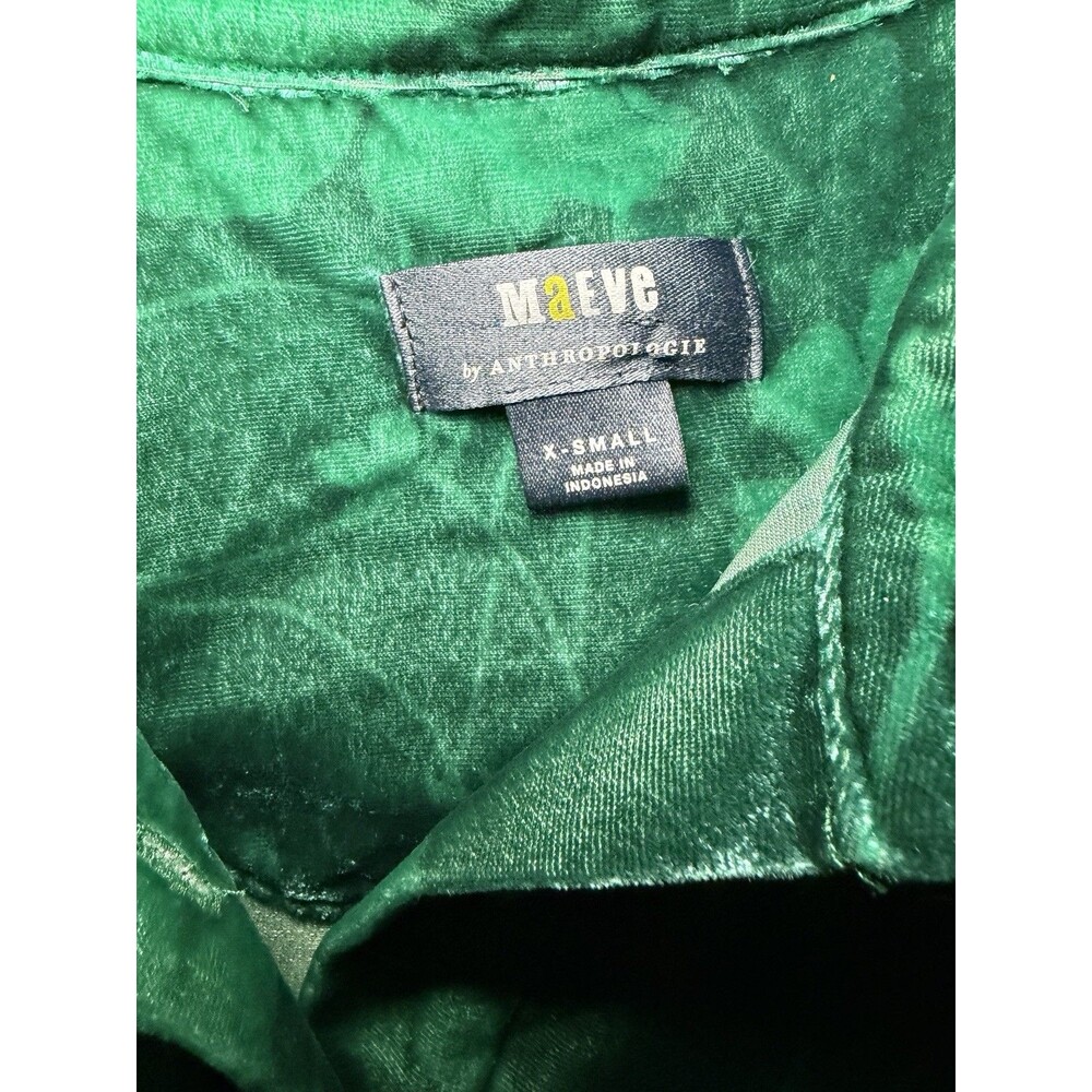 Anthropologie Maeve Bettina Tiered Mini Shirt Dress XS Green Velvet‎ Floral - Picture 8 of 9
